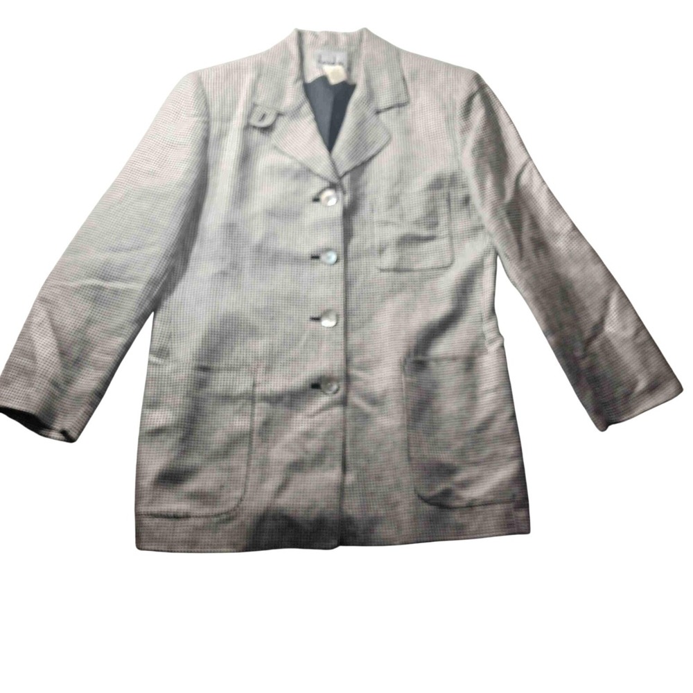 David N. A303 Houndstooth Linen Blend Blazer Size 6 Classic Tailored Modern Prep